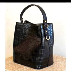 Elegant Black Crocodile-Embossed Handbag